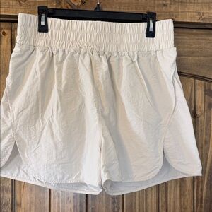Zenana Outfitters Cream Elastic Waist Athletic Shorts